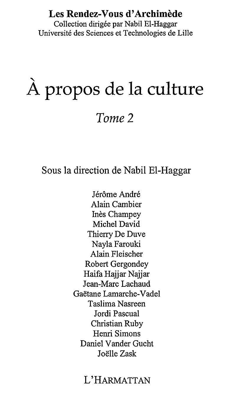 Propos de la culture - tome2