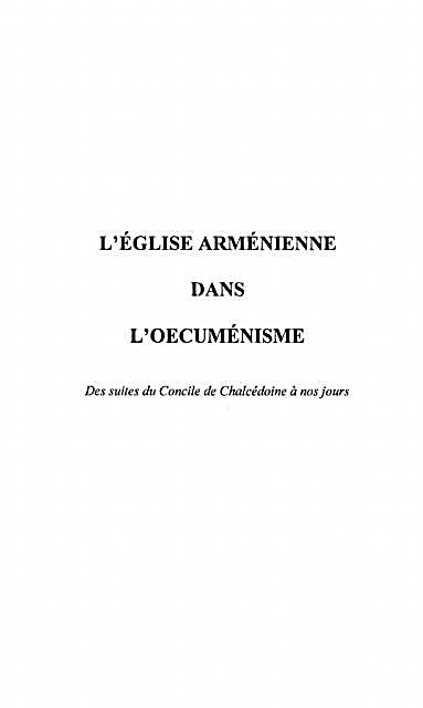 L´eglise Armenienne Dans L´?´cumenisme