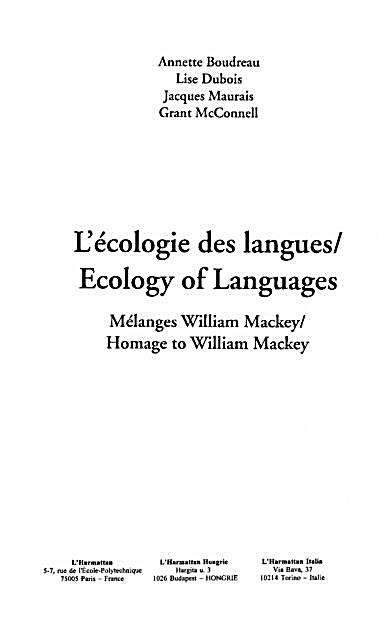 Ecologie des Langues - Ecologyof Languages