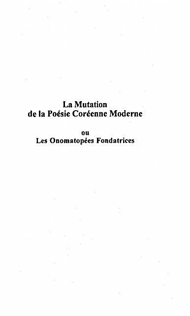 La Mutation De La Poesie Coreenne Moderne