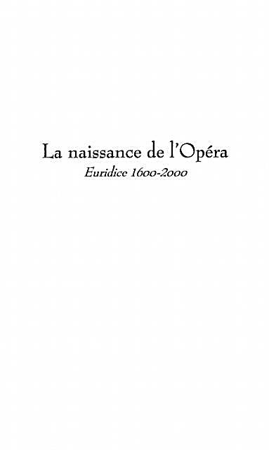 Naissance de l´opera: euridice1600-2000