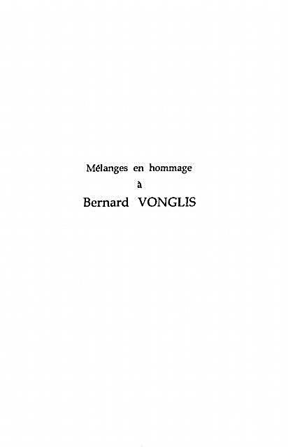 Melanges En Hommage a Bernard Vonglis