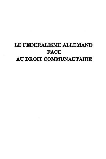 Le Federalisme Allemand Face Au Droit Communautaire