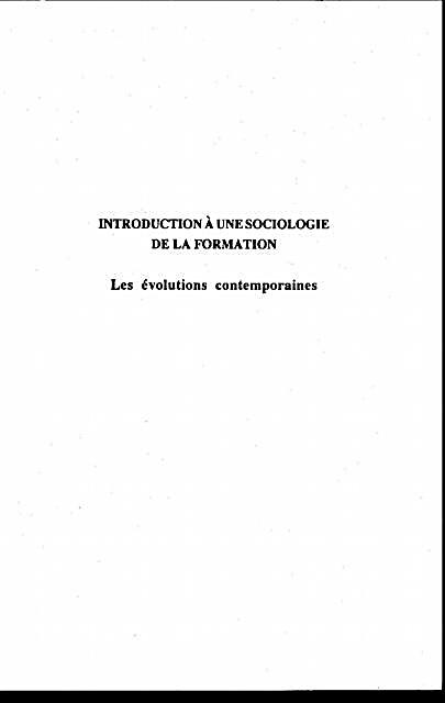 Introduction a une Sociologie de la Formation