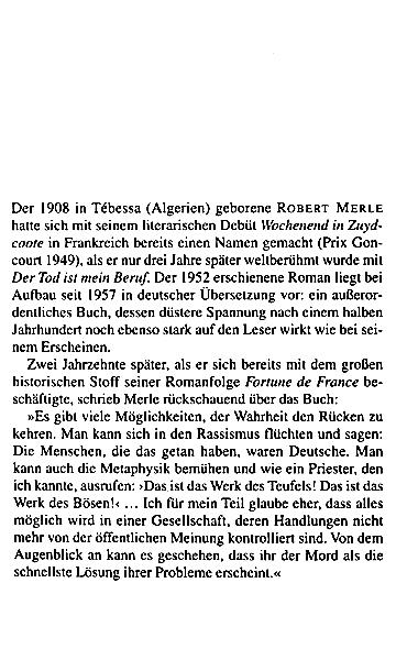Der Tod Ist Mein Beruf Der Tod ist mein Beruf Buch von Robert Merle portofrei bestellen