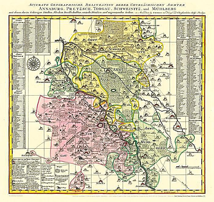 Historische Karte: Ämter Annaburg, Pretzsch, Torgau, Schweinitz und