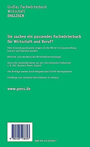 PONS Wörterbuch: Großes Fachwörterbuch Wirtschaft Englisch Buch