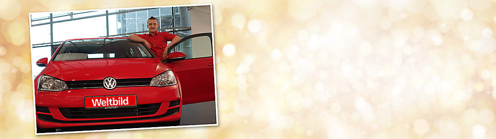 ##Der Gewinner des Weihnachts-Gewinnspiels
Beim großen Weltbild-Weihnachts-Gewinnspiel 2016 hatten die Teilnehmer neben wöchentlich wechselnden Preisen auch die Chance auf einen **VW Golf Trendline** im Wert von über 23.000.- € als Hauptgewinn.
Als glücklicher Gewinner des Hauptpreises wurde Josef W. ermittelt, der sich riesig über sein neues Auto gefreut hat.
**Wir gratulieren herzlich & wünschen eine gute und sichere Fahrt!**
P.S.: Sie wollen auch etwas gewinnen? Dann machen Sie jetzt beim Weltbild Glücksjahr mit und nutzen Sie Ihre Chance auf Preise im Gesamtwert von über 100.000.- €!