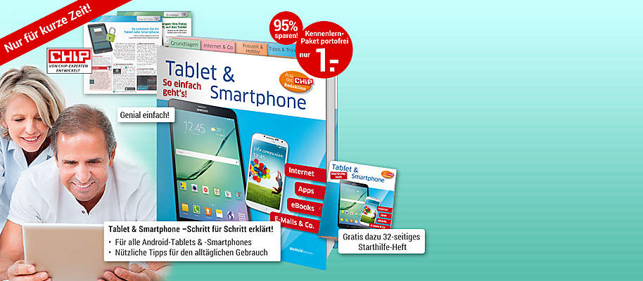 #Schritt für Schritt erklärt: Tablet & Smartphone
Haben Sie vor, sich ein Tablet oder Smartphone zu kaufen? Oder haben Sie bereits eines und wollen alle Möglichkeiten nutzen? Dann kommt der von **Chip-Experten** entwickelte Ratgeber gerade richtig. Mit leicht verständlichen Text- und Bildanleitungen, die Sie sofort verstehen werden: von den wichtigen **Grund- & Sicherheitseinstellungen** bis hin zu
**Musik** hören, im **Internet** surfen und **E-Mails** verschicken, **Fotos** bearbeiten, **Videos, Filme** und sogar **Fernsehschauen**.
**Genial einfach!**
Legen Sie die Ratgeber-Karten neben Ihr Tablet oder Smartphone und Sie können sofort erfolgreich durchstarten.
* Von Chip-Experten entwickelt und empfohlen
* Für tolino und alle Android-Tablets & -Smartphones
* Mit vielen nützlichen Tipps für den alltäglichen Gebrauch
{{ button href="/weltbild-editionen/hobby-praxiswissen/tablet-smartphone-1Euro/bestellen-1Euro" text="Jetzt bestellen"}}