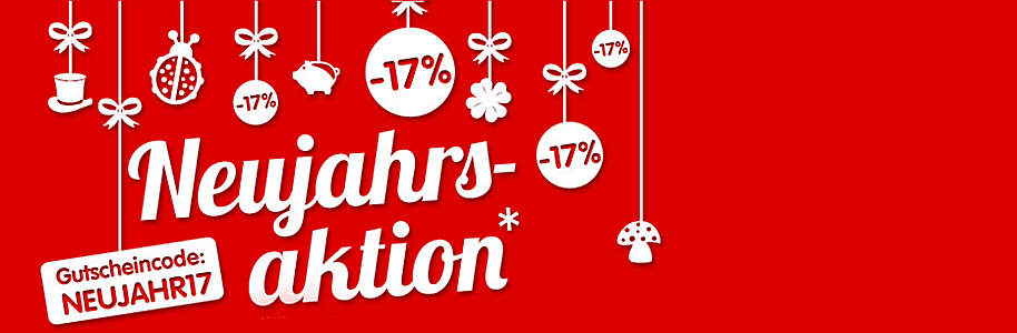 Neujahrsaktion - Sichern Sie sich jetzt 17% Rabatt auf alles!*
Zum Start in das neue Jahr lassen wir es gleich richtig krachen: Bestellen Sie vom 31.12.2016 bis 02.01.2017 Ihre Lieblingsartikel bei weltbild.ch und erhalten Sie 17% Rabatt!