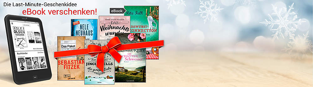 #NEU: eBooks verschenken!#
Machen Sie Ihren Liebsten eine ganz besondere Freude und verschenken Sie ein eBook! Mit unserem neuen und unkomplizierten Service können Sie jedes beliebige eBook unseres Shops verschenken. Und keine Sorge: sollte dem Beschenkten das geschenkte eBook nicht zusagen, so kann er sich ganz einfach ein anderes eBook aussuchen.
Ihre Vorteile bei uns im Überblick:
schnelle und unkomplizierte Geschenkidee - auch in der letzten Minute
eBooks sind lesbar über PC, Tablet, eReader, Smartphone, etc.
über 2 Millionen eBooks zur Auswahl
viele eBooks exklusiv bei uns