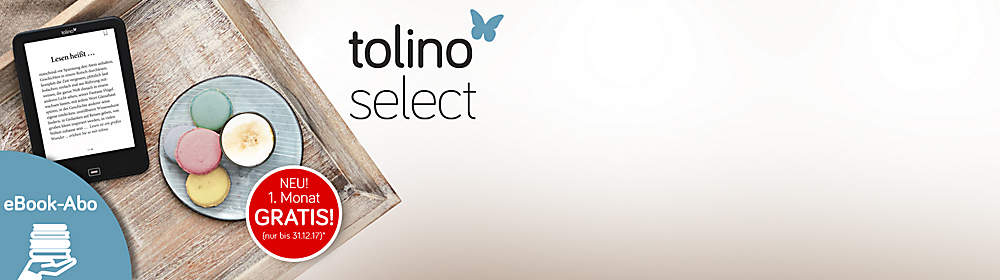 Monatlich neu ausgewähltes Lesevergnügen
Jeden Monat stellen wir 40 eBooks aus den vier beliebtesten Genres für Sie zusammen. Mit tolino select wählen Sie monatlich 4 neue Wunschtitel aus und können direkt loslesen. Kein Risiko. Monatlich kündbar.
Jetzt den 1. Monat GRATIS testen!(nur bis 31.12.2017)*
So geht's:
1. Abo-eBook auswählen und "im Abo laden" klicken
2. Anmelden und Bestellung abschließen - fertig!