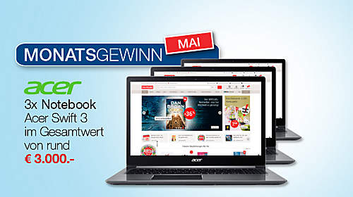 Monatsgewinn Mai: 3 x Notebook Acer Swift 3 Monatsgewinn Mai: 3 x Notebook Acer Swift 3