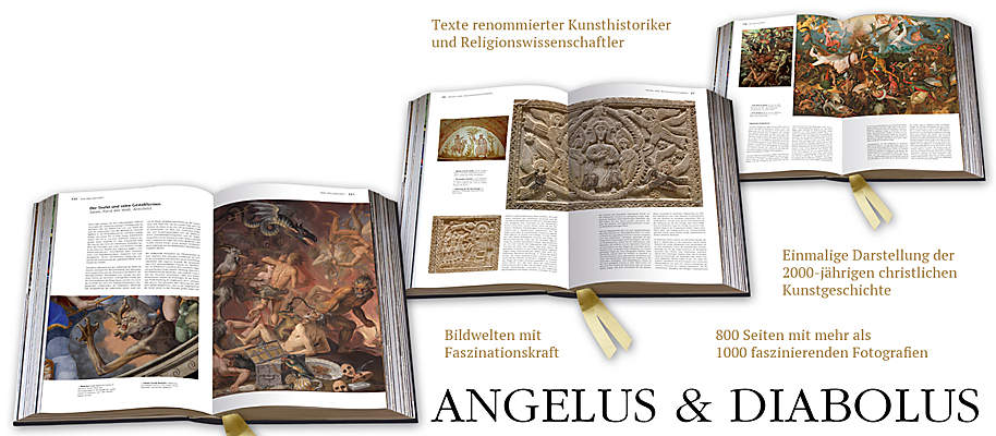 ##Über 1.100 Farbfotografien, darunter auch spektakuläre aufklappbare Bildtafeln##
Auf 800 Seiten mit mehr als 1.100 faszinierenden Fotografien sehen Sie in "Angelus & Diabolus" Details, die uns so in der Realität gar nicht zugänglich sind (weil sie zu weit weg sind, zu weit oben oder hinter verschlossenen Türen). Betrachten Sie die bedeutendsten und schönsten Meisterwerke der Bildhauerei, Malerei, des Kunsthandwerks u.a.m.
