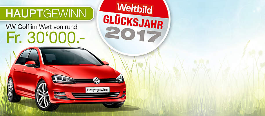 ##Glücksjahr 2017: Gewinne im Gesamtwert von über Fr. 100'000!
Machen Sie jetzt mit und nutzen Sie Ihre Chance auf tolle Gewinne in Ihrem Glücksjahr 2017: Als Hauptpreis erwartet Sie ein nigel-nagelneuer **VW Golf.** Ausserdem können Sie nur diesen Monat eine **Nikon D5600 Kamera inkl. Objektiv** gewinnen! Unsere Zusatzchancen ermöglichen Ihnen zusätzlich folgende Gewinnchancen:
- 3 x iPhone 7 für nur Fr. 1.- statt Fr. 729.-
- 10 x Bücher so viel Sie tragen können in Ihrer Filiale
**Wir wünschen Ihnen viel Glück und frohe Ostern!**
{{ button href="/themenwelten/gewinnspiel/gluecksjahr" text="Zum Gewinnspiel"}}