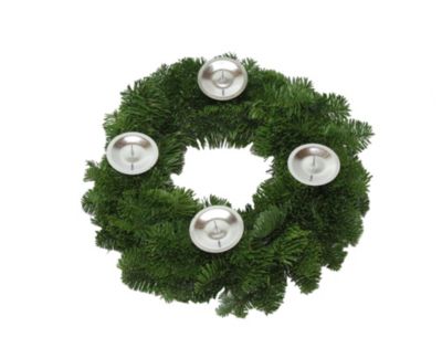 Adventskranz aus echtem Nobilisgrün mit 4 Kerzentellern