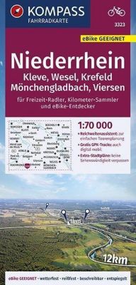KOMPASS Fahrradkarte Niederrhein, Kleve, Wesel, Krefeld, Mönchengladbach, Viersen 1:70.000