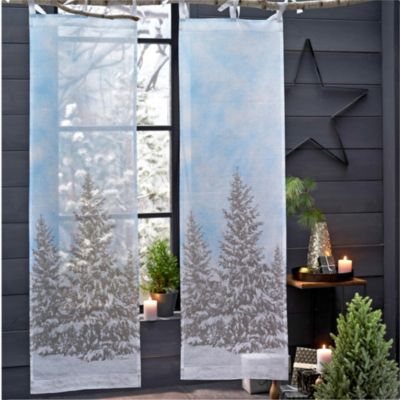 Organdy Vorhang Winterwald Weiss Schwarz Blau Weltbild De
